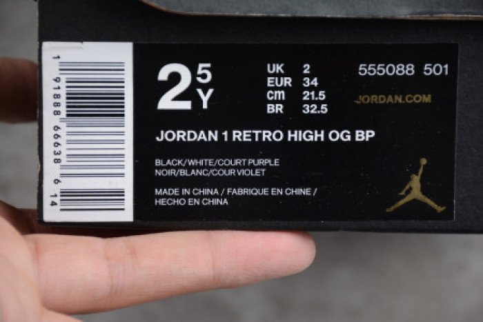 KIDS AIR JORDAN 1 RETRO HIGH OG ‘COURT PURPLE’ 555088-501